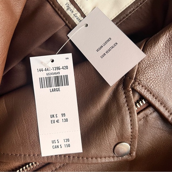 NWT Abercrombie & Fitch Vegan Leather Biker Moto Jacket Chocolate Brown Large - Picture 6 of 17